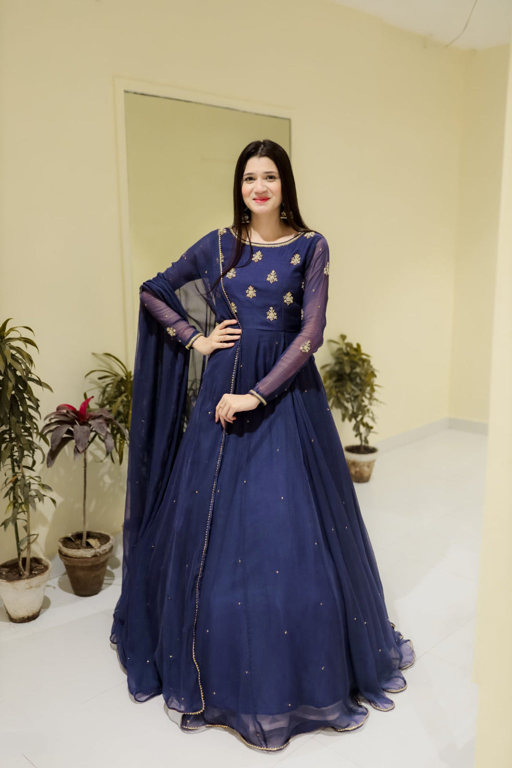 Neck &amp; Sleeves Sequence Embroidered with Lace and front &amp; Back Pearls Attached &nbsp;Maxi with Pearls Dupatta 3PCs