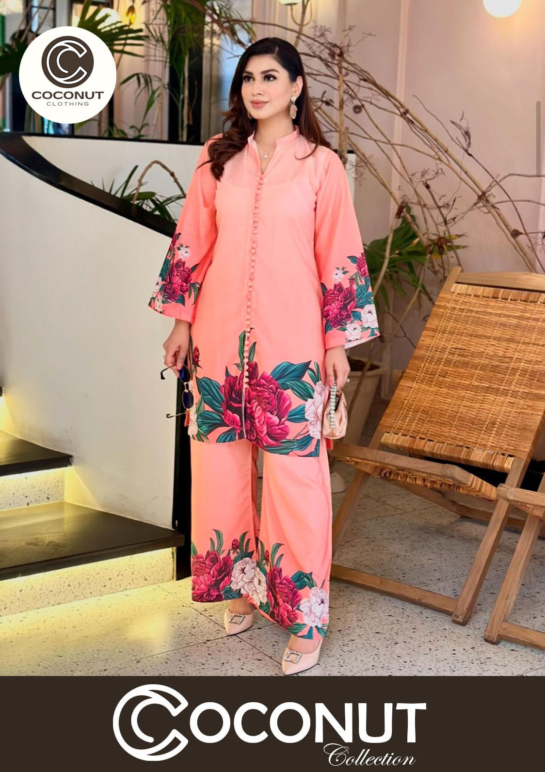 Digital Front & Back Floral Print Co Ord Set 2PCs