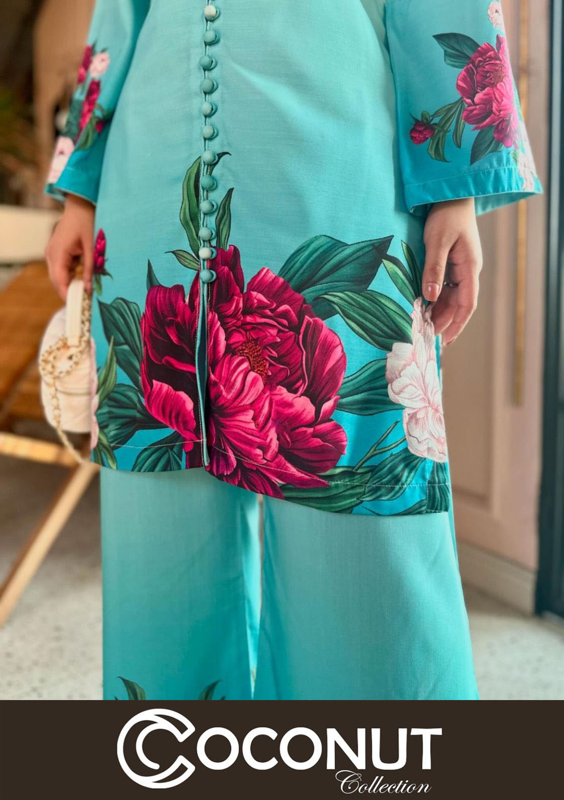 Digital Front & Back Floral Print Co Ord Set 2PCs