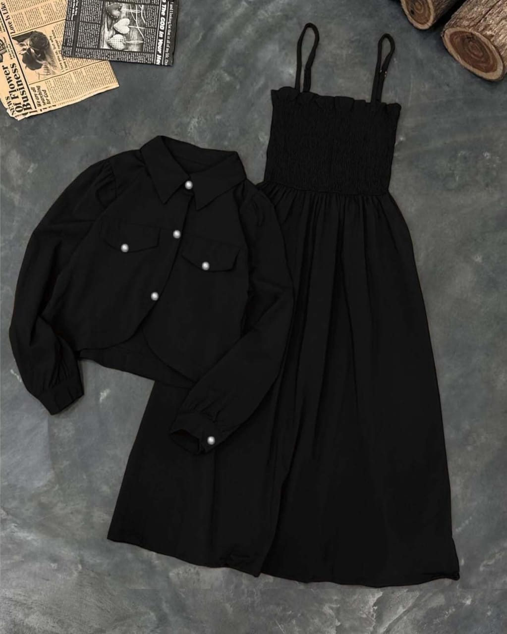 Kaaj Button Coati With Gazzer Romper Frock 2Pcs