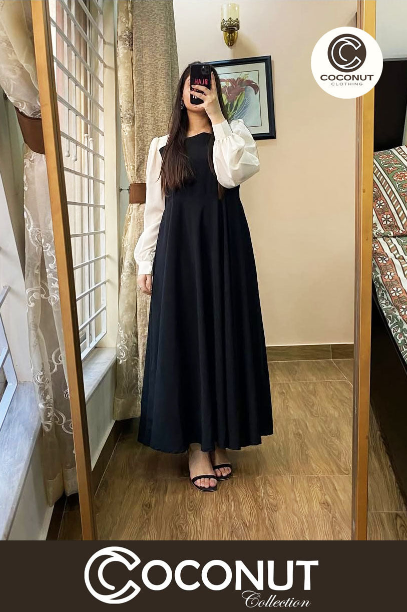 Platted Black Maxi with White Sleeves